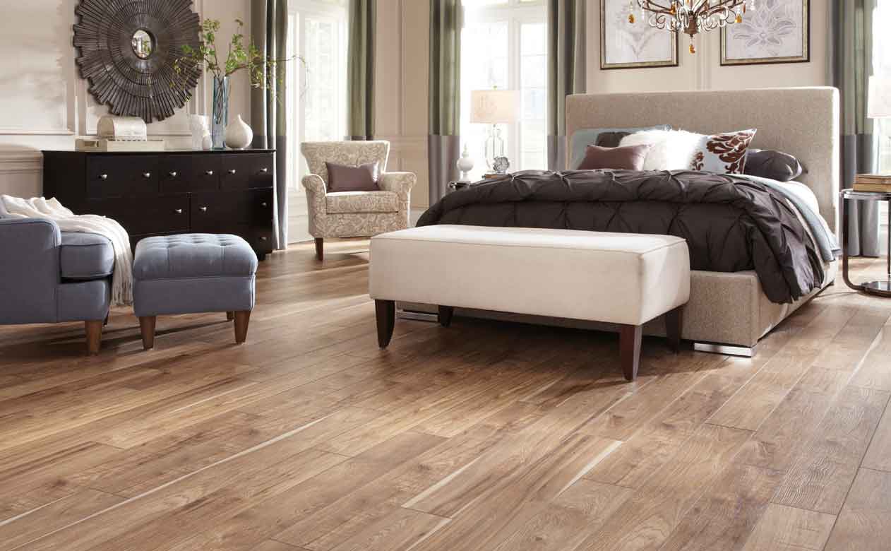Wood-look tile in a bedroom