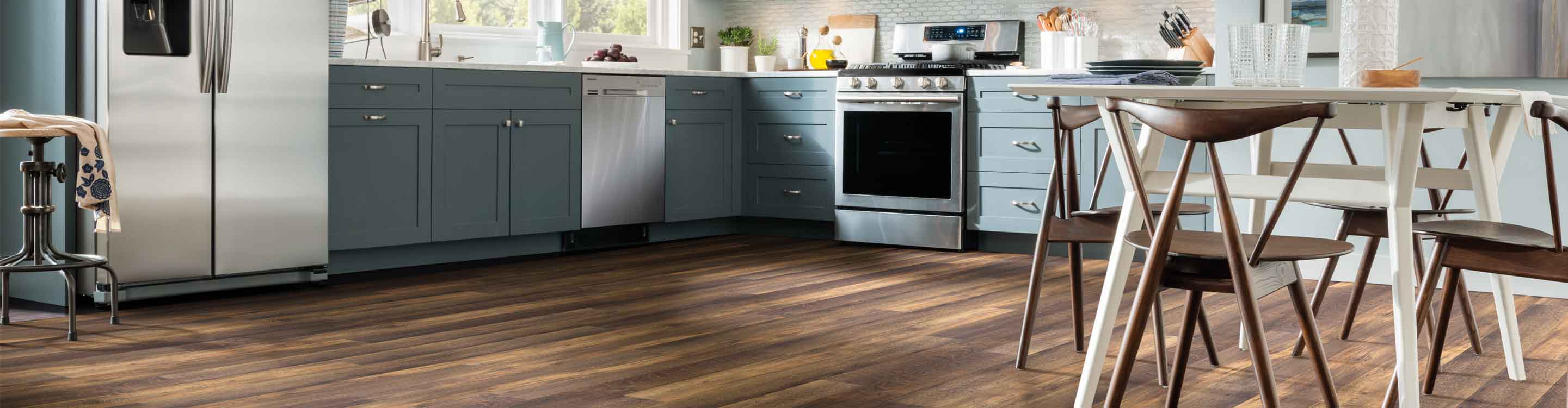 Wood-look vinyl floors in a kitchen